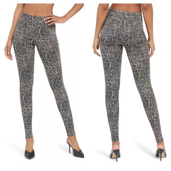 Spanx Jeanish Ankle Leggings L Taupe Snakeskin/Animal Print - Picture 1 of 16